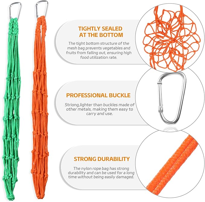3PCS Chicken Vegetable Hanging Feeder, Chicken Vegetable and Fruit String Bag, Chicken Toys for Coop, Chicken Cabbage Feeder, Hanging Chicken Feeder with Hook for Hens Goose Duck (Orange)