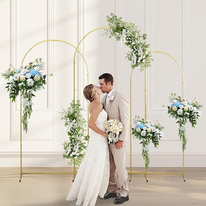 Wedding Arch Backdrop Stand, Gold Metal Arch Backdrop Stand for Wedding Baby Shower, Birthday, Anniversary, Graduation Garden Balloon Arch Decoration (Gold-5.9+6.6+7.2ft)