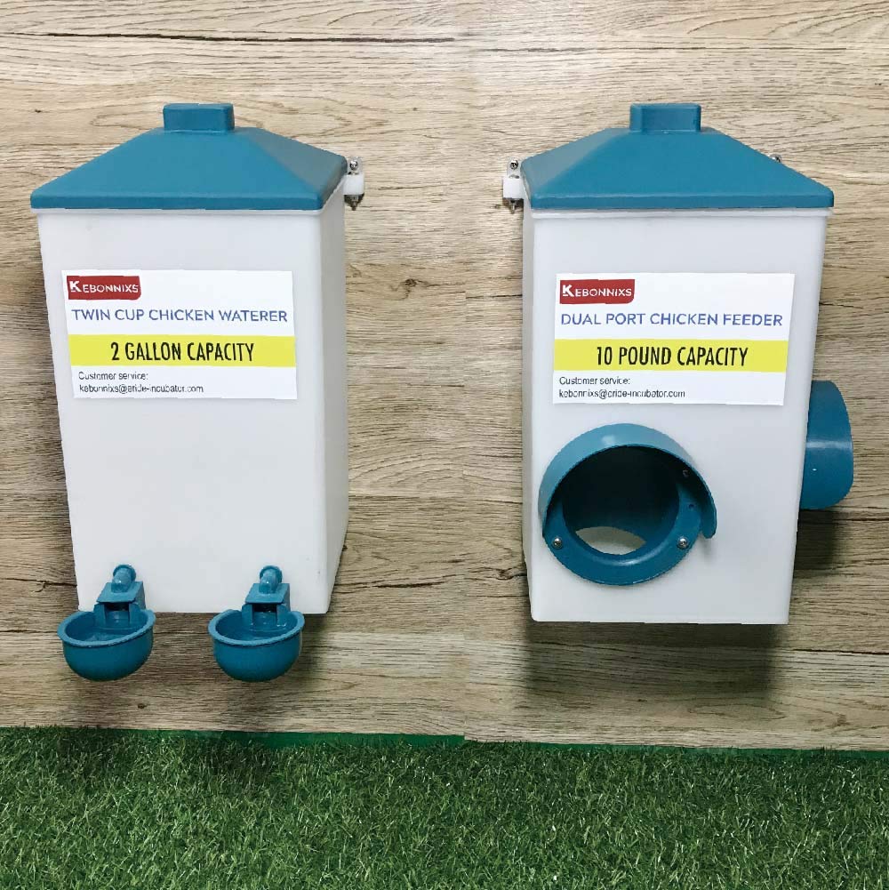 KEBONNIXS Automatic Chicken Cup Waterer and Port Feeder Set, 2 Gallon/10 Pounds