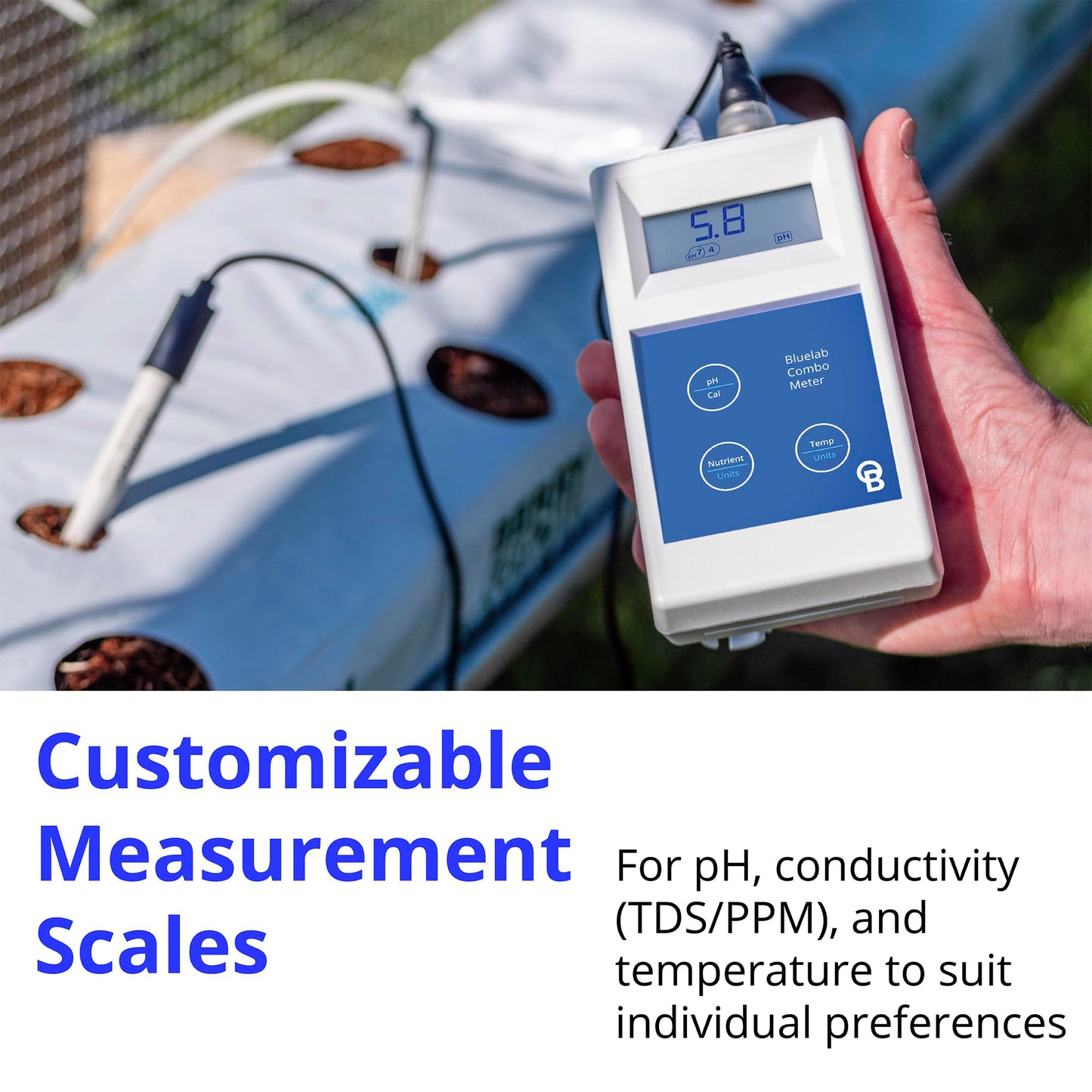 Bluelab METCOMPLUS Combo Meter Plus for pH, Temperature, and Conductivity in Water and Soil with Easy Calibration, Digital Nutrient (TDS/PPM) Testing Kit for Hydroponic System & Growing Indoor Plants