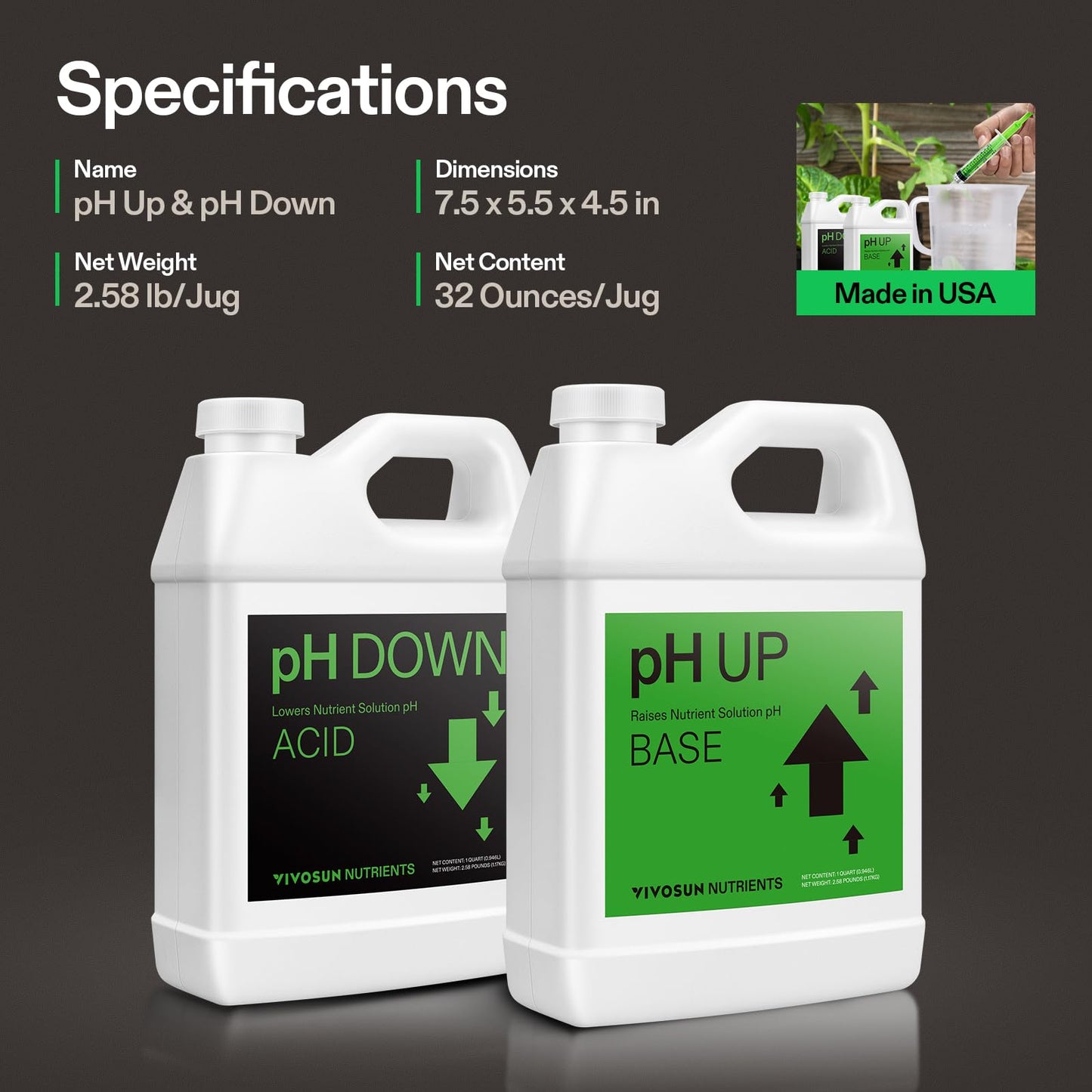 VIVOSUN Nutrient Solution Complete Set, Base A & B Bundle, Bloom Juice (0-6-4), Flowering Supplement Fertilizer, Cal+Mag+Iron (2-0-0), Calcium, Seaweed and Kelp Fertilizer and pH Up & pH Down Kit