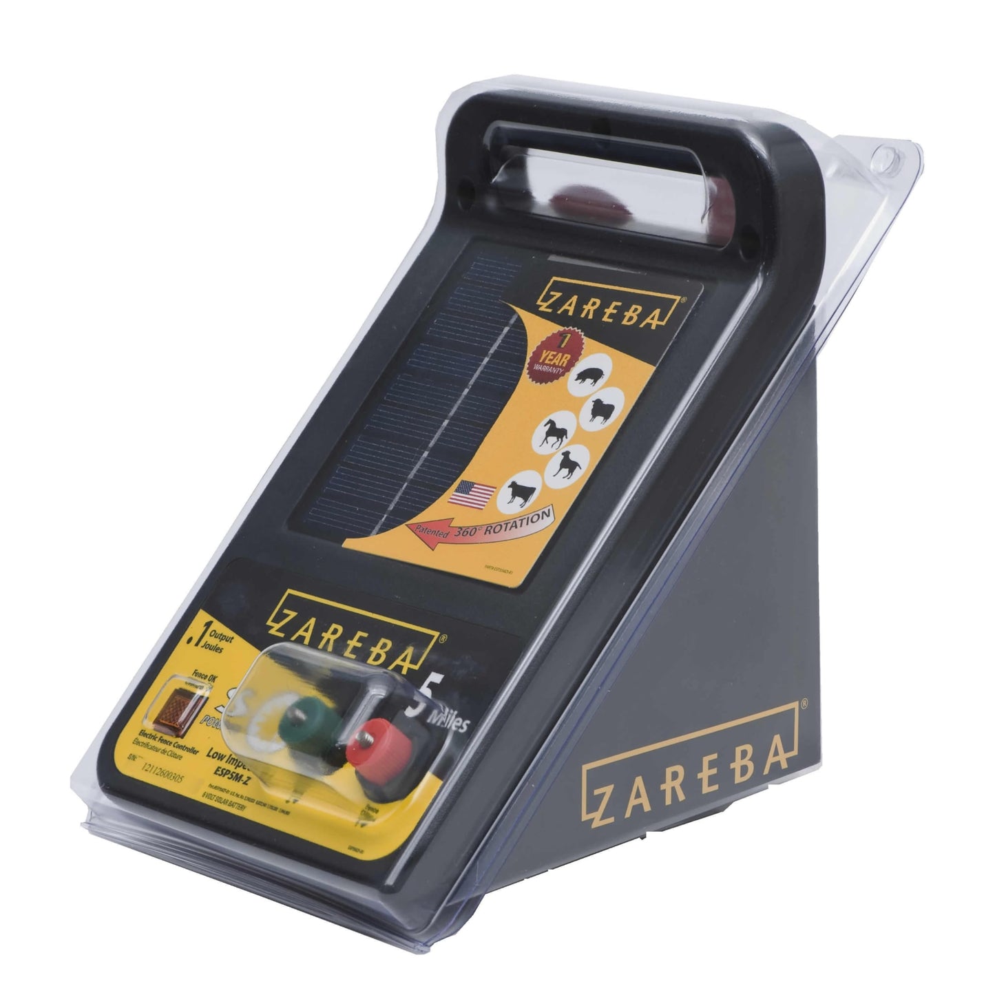 Zareba ESP5M-Z Solar Powered Electric Fence Charger - 5 Mile Lightning Electric Fence Energizer, Low Impedance, Contain Animals and Keep Out Predators, Black