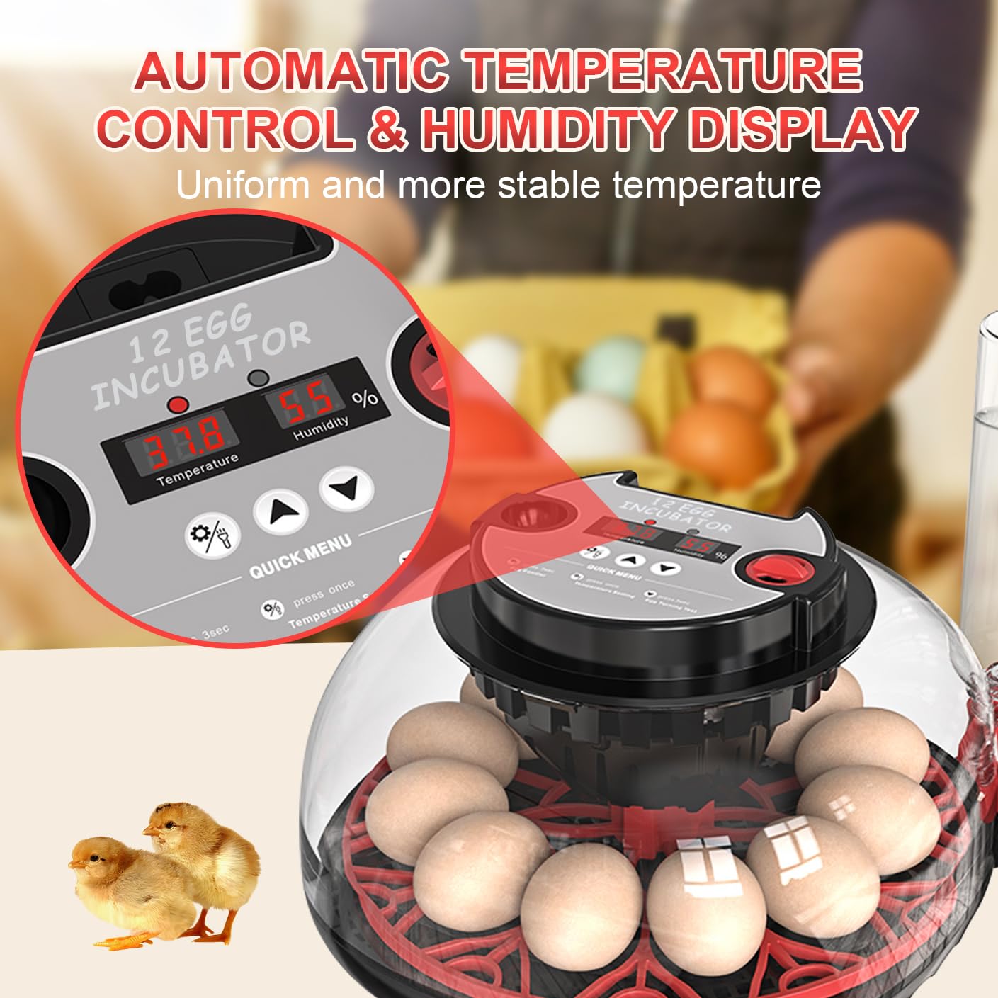 Incubators for Hatching Eggs: Chicken Quail Duck Bird Chick Egg Incubator kit with Automatic Egg Turner & Humidity Display,360 Incubator hatcher for Turkey Parrot Goose 12-24 Egg