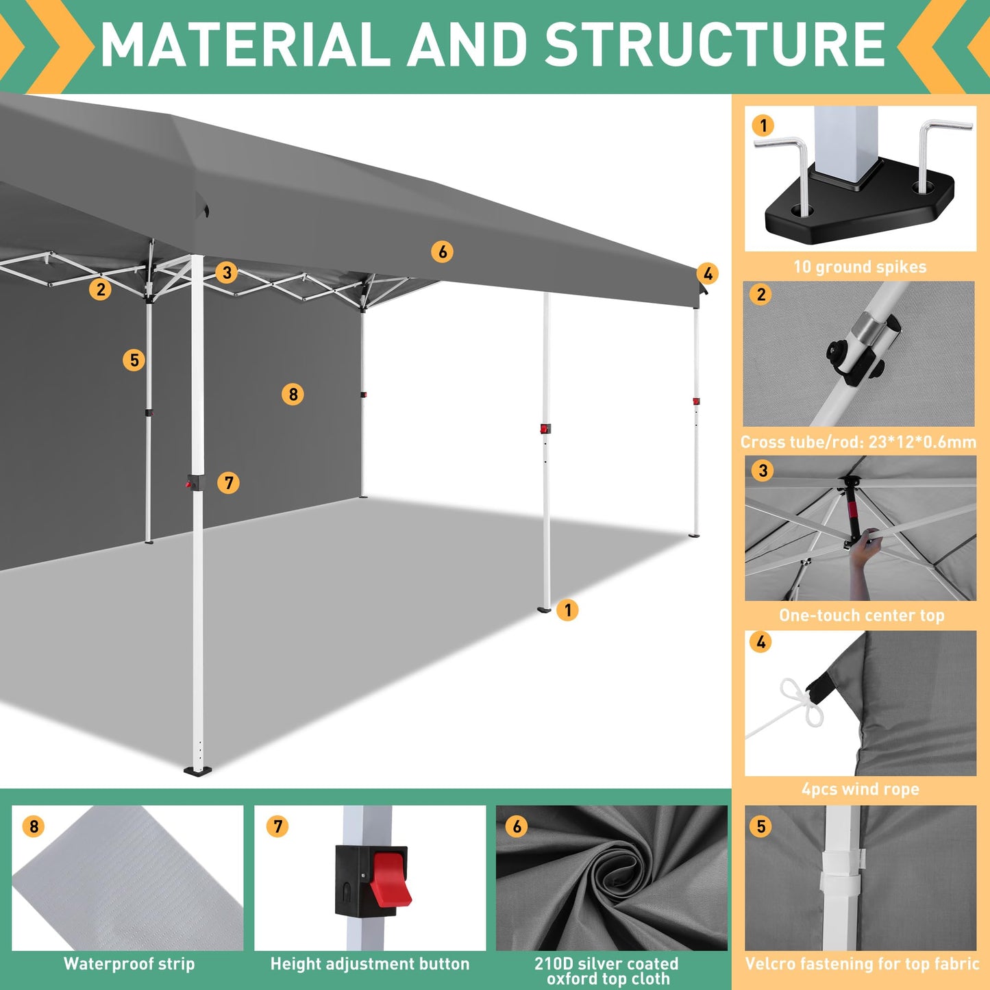 COBIZI Carport Canopy 10x20 Pop up Canopy Portable Garage with 1-Button Push Center Lock,Car Port Garage with 2 Sidewalls UV Resistant Waterproof All-Season Car Canopy Tents Shelter for Car,Truck,Boat