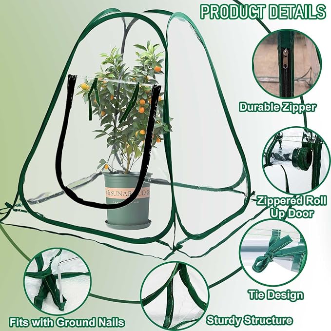 Plant Mini Greenhouse Pop Up Transparent Greenhouse Freeze Protection PVC Plant Cover with Roll-up Zipper Entry Doors for Indoor and Outdoor Gardens Protecting Plant from Cold Frost(PVC, 28x28x32in)