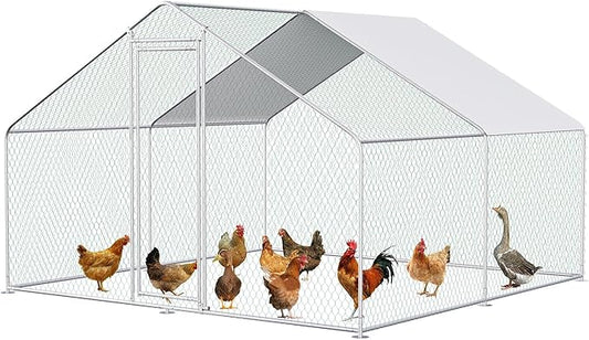 Large Metal Chicken Coop Run Cage Walk-in Poultry with Cover Chicken Pen for Yard with Waterproof and Anti-Ultraviolet Cover Outdoor Farm Use Rabbits House Duck Habitat, 2 Rooms