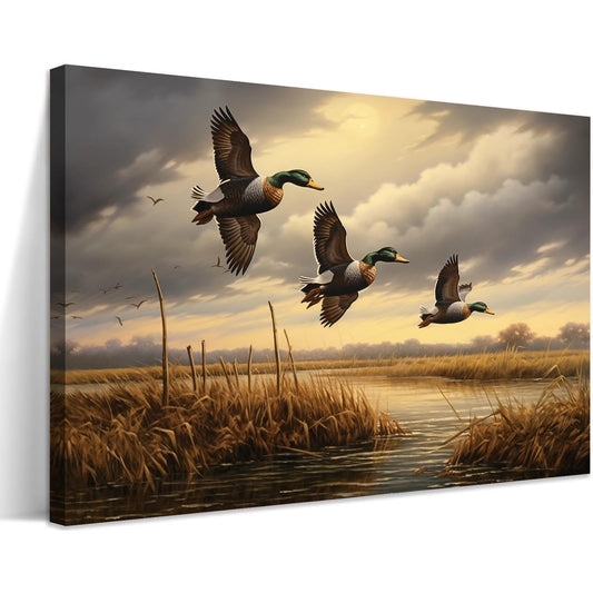 Flying Ducks Wall Art Wild Duck Pictures Farm Rustic Wildlife Art Flying Bird Poster Hunting Duck Painting Wildlife Animal Posters Wild Bird Prints Nature Animal Posters for Bedroom 16x24inch No Frame