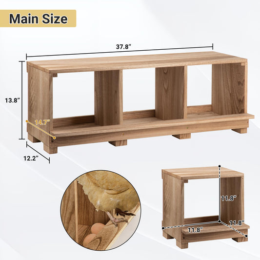 Neoaider Nesting Boxes for Chickens 3 Compartment, Wall-Mounted Wooden Chicken Nesting Box, Ensuring Comfortable Egg Laying, Preventing Egg Falls, Perfect for Backyard and Poultry Farms