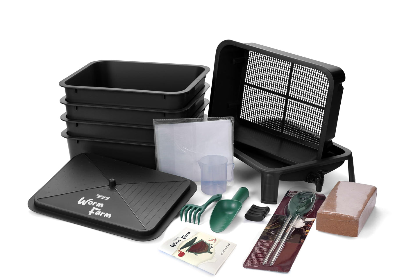 Blütezeit 5-Tray Worm Composter, 53QT Worm Compost Bin Indoor & Outdoor, Worm Farm Kit for Vermicomposting Starter, Recycling Food Waste (Black)