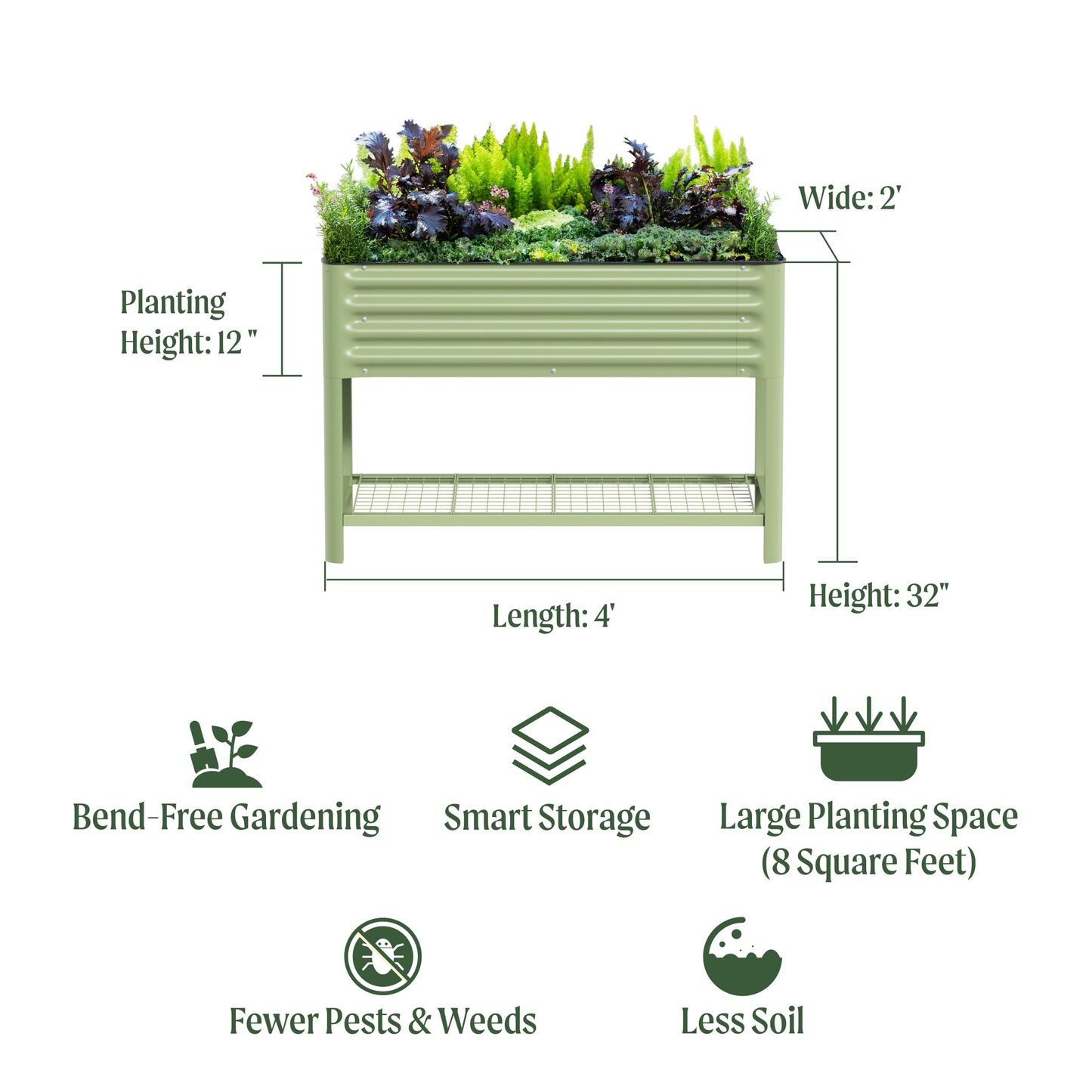 17" Tall 9 in 1 Metal Raised Garden Bed & 32" Tall 2' x 4' Elevated Garden Bed