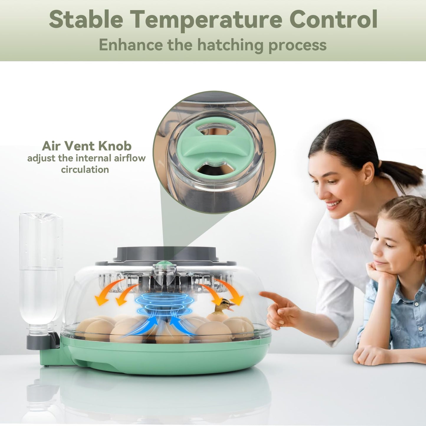 18 Egg Incubator with Automatic Egg Turning and Humidity Control - Egg Incubator for Hatching Eggs Chicken Duck Goose Quail Turkey Parrot, Fit for Farm, Lab, Science Classroom, Home（Green）