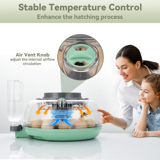 18 Egg Incubator with Automatic Egg Turning and Humidity Control - Egg Incubator for Hatching Eggs Chicken Duck Goose Quail Turkey Parrot, Fit for Farm, Lab, Science Classroom, Home（Green）