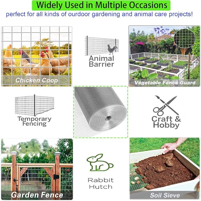 Hardware Cloth 1/4in 4ft x100ft Hot Dip Galvanized Rust Resistant Welded Wire Mesh,23AWG Square Chicken Wire Fence Garden Plants Fencing,Chicken Coop Rabbit Poultry Critters Metal Cage Roll