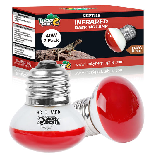 LUCKY HERP Infrared Heat Lamp, 40W Reptile Heat Lamp 2 Pack Red Heat Lamp Bulbs, Infrared Basking Spot Heat Light Bulb, Amphibians Heat Lamp Bulbs for Reptile, Geckos, Snakes, Lizard, Turtle