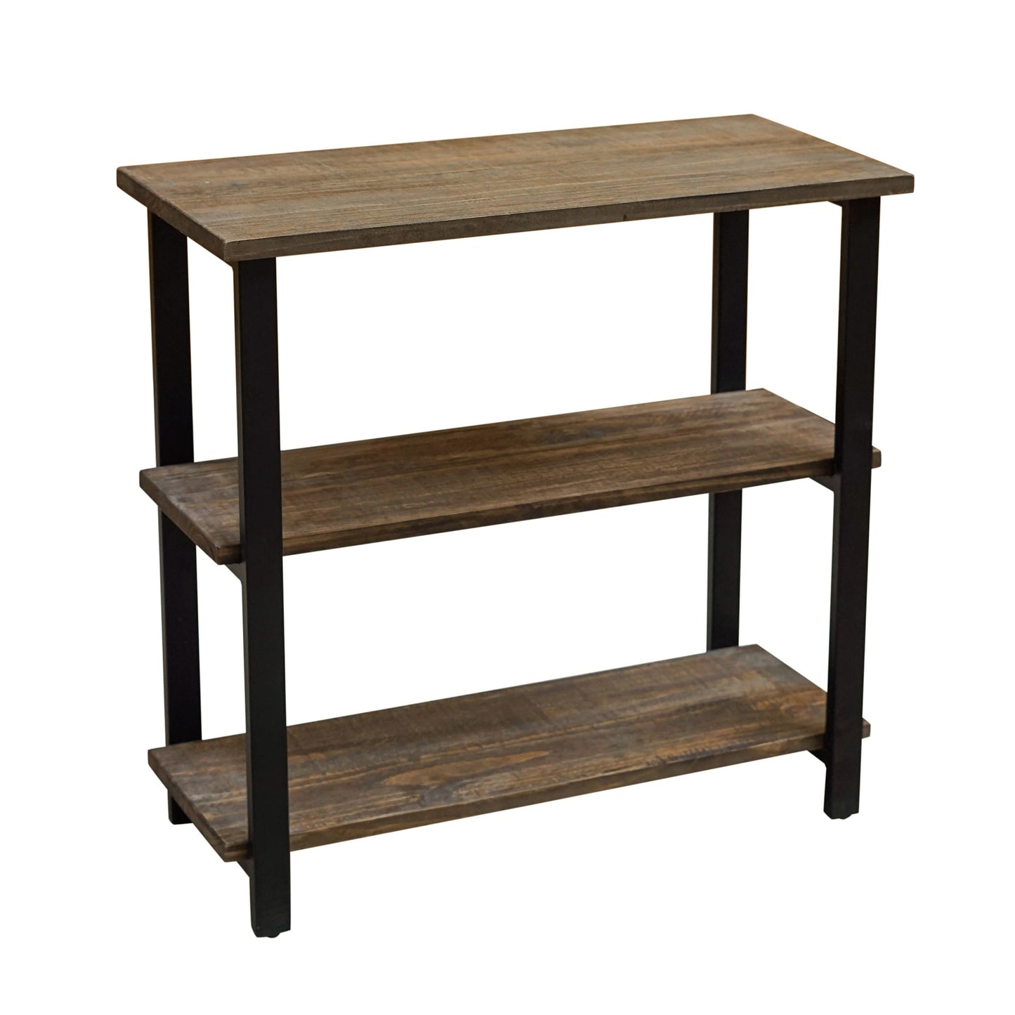 Pomona 3-Tier Bookcase with 2 Lower Shelves – 30" Tall Rustic Industrial Under-Window Bookshelf with Solid Wood and Metal Frame for Living Room, Bedroom, or Home Office by Alaterre Furniture