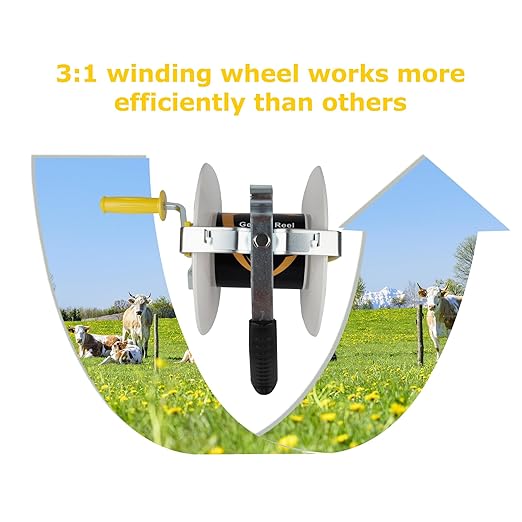 Electric Fence Reel 3:1 Geared Electric Fencing Standard Reels with Crank Geared Polywire Reel Stabilizer 2 Pack