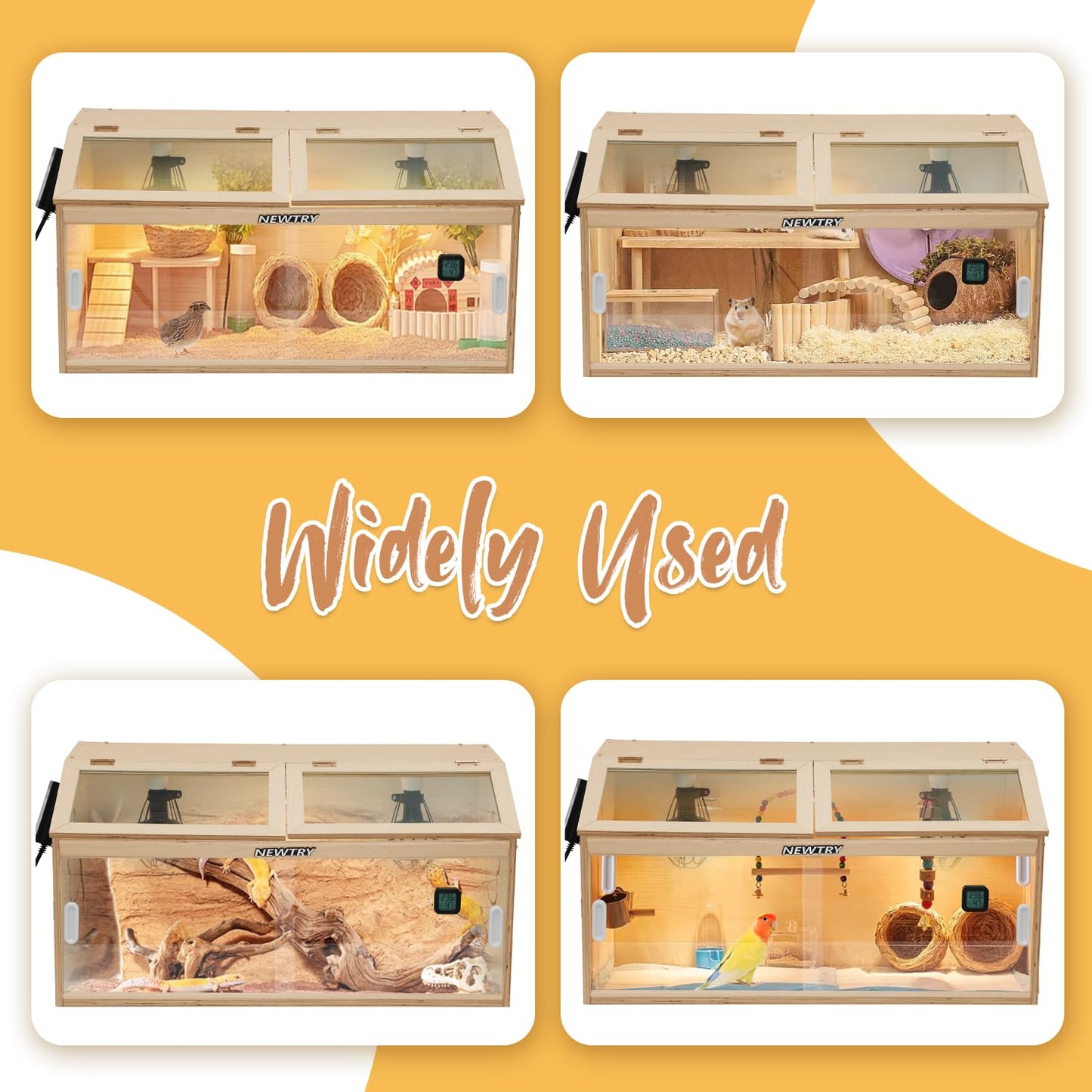 NEWTRY Chicken Brooder Box 32” Intelligent Sliding-Door Chick Brooder with 3 Heating Lamp, 1 Temp Controller, 2 Types of Thermometer Brooder Box up to 35 Chicks Quail Birds
