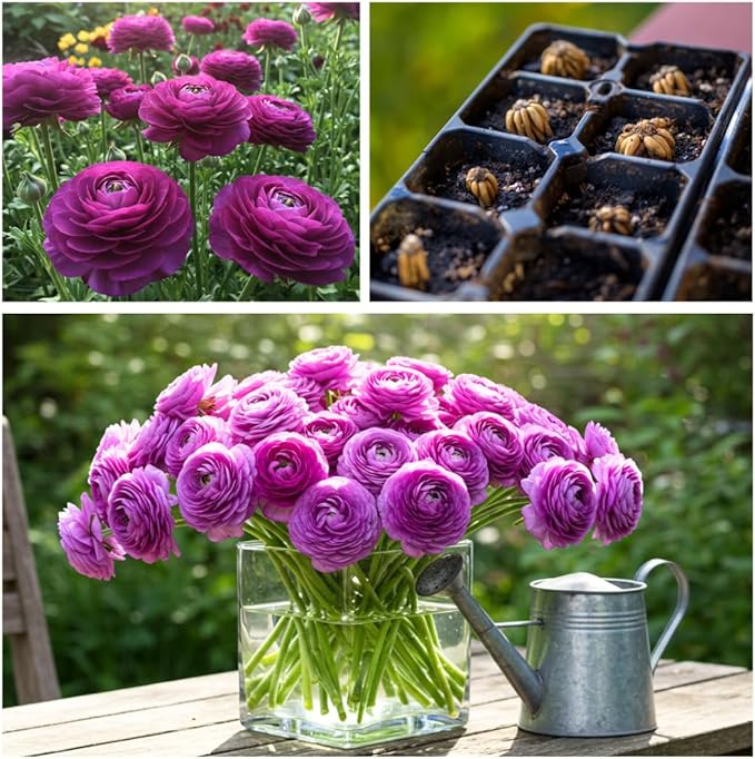 Ranunculus Flower Bulbs for Growing - Perennial Flowers with Extended Bloom Times - Ranunculus Corms for Planting (10 Purple Corms)