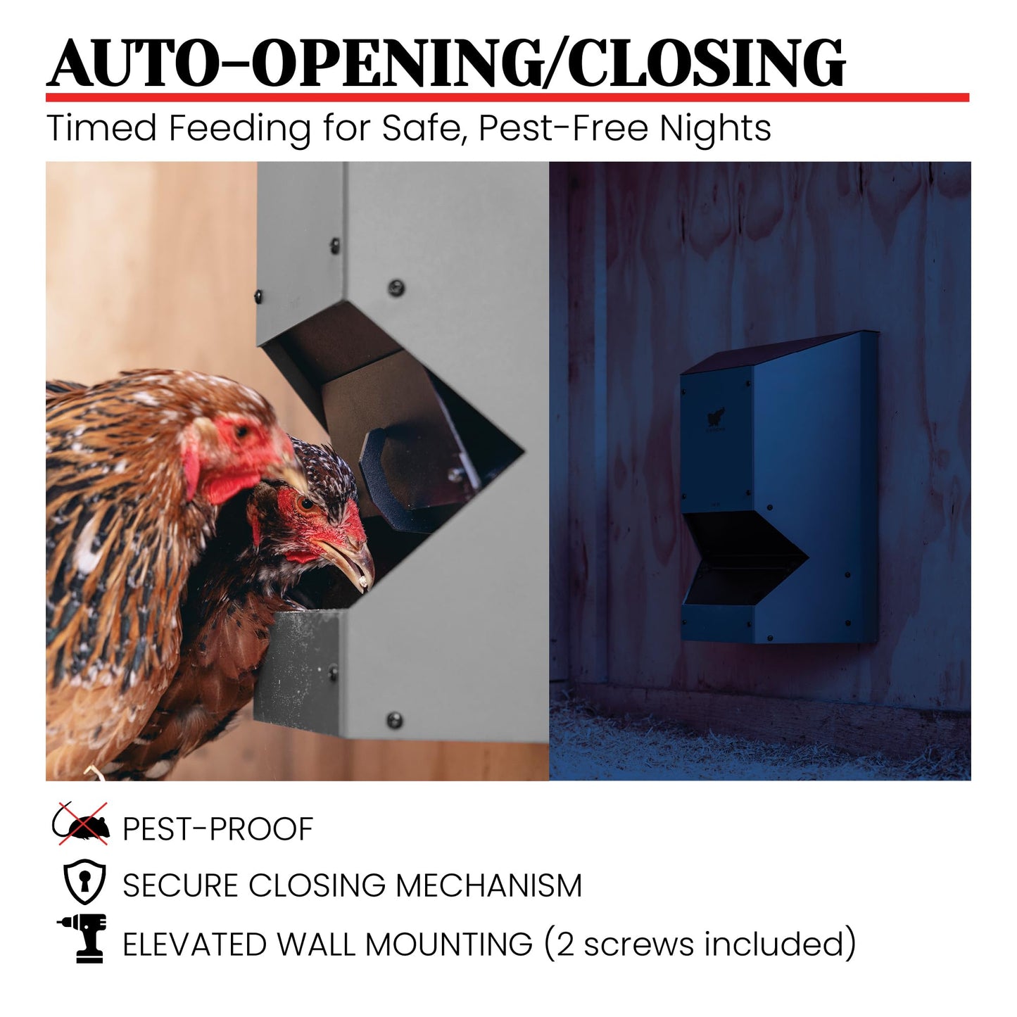 RUN-CHICKEN Feeder (Gray) Automatic Chicken Feeder, Battery Operated, Programmable Safety Hatch with Timer,19.8 lbs Feed Supply, Pest Proof, Chicken Coop Accessories, Model F80