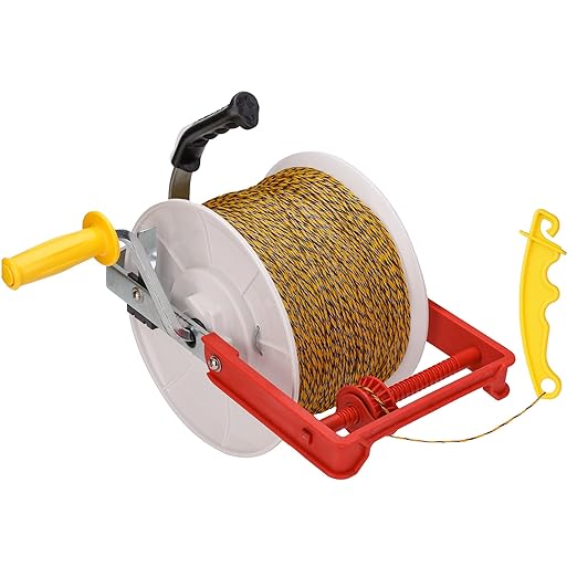 3:1 Geared Reel Prewound Polywire, Electric Fence Wire Reel, with Auxiliary Winding Handle, Plus 1 Free 8 inch Insulgrip, Suitable for Building Farm Electric Fences