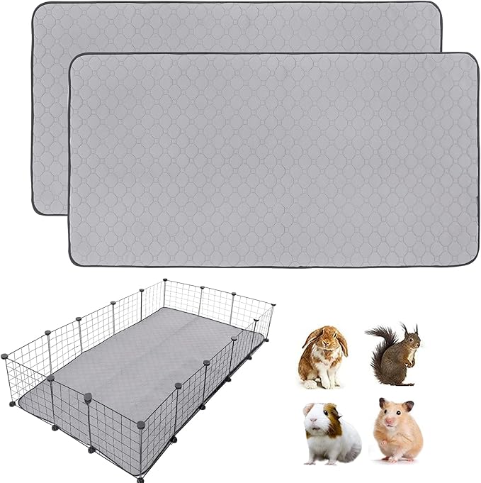 Guinea Pig Cage Liners, 2 Pack 36'' X 60'' Washable Guinea Pig Pee Pads, Non Slip Reusable Super Absorbent Guinea Pig Training Mat Bedding Fleece for Small Animals Hamster Rabbit Chinchilla Rat