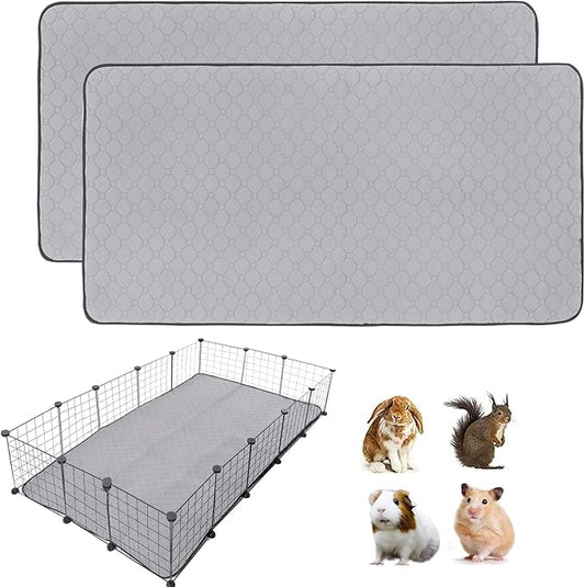 Guinea Pig Cage Liners, 2 Pack 36'' X 60'' Washable Guinea Pig Pee Pads, Non Slip Reusable Super Absorbent Guinea Pig Training Mat Bedding Fleece for Small Animals Hamster Rabbit Chinchilla Rat