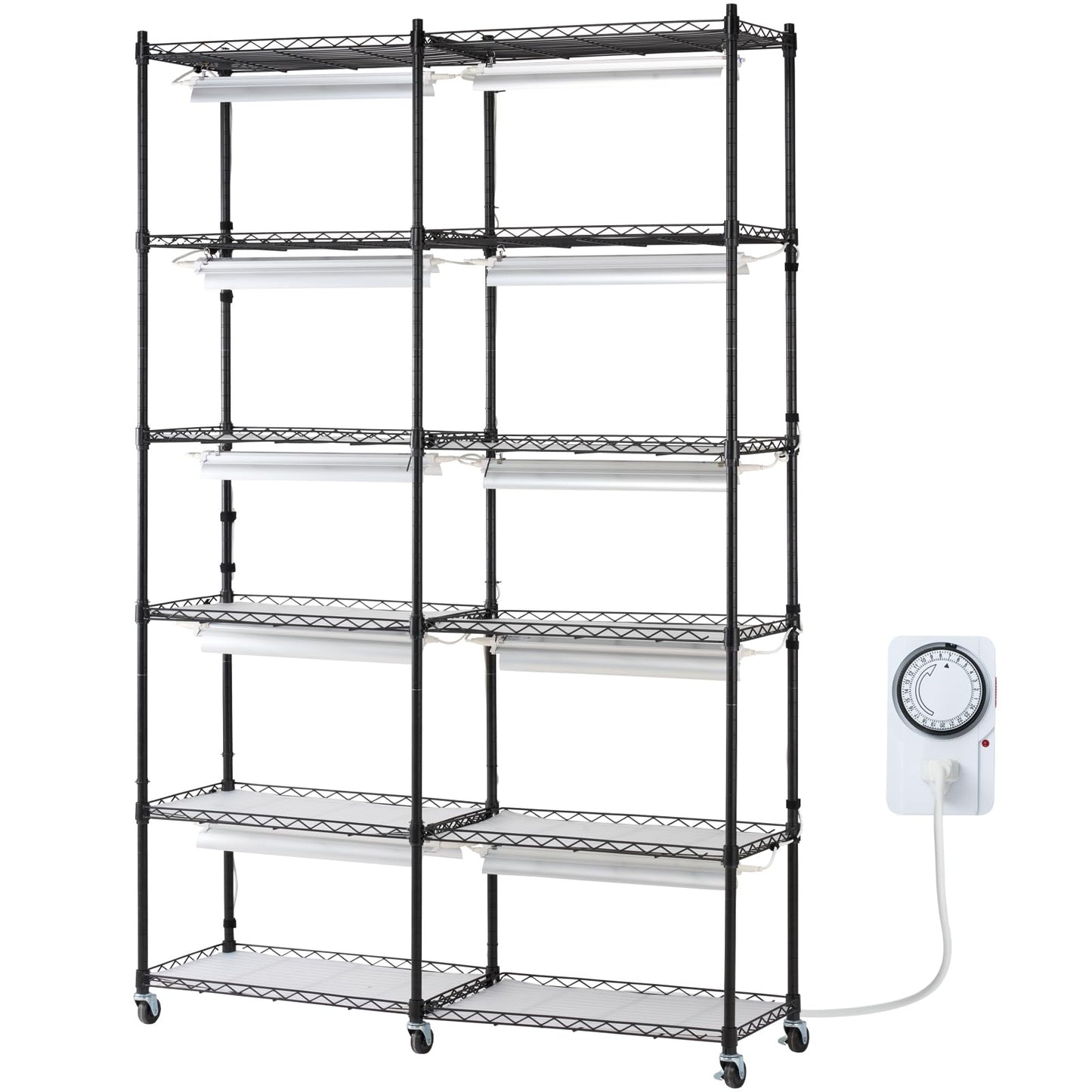VEVOR Plant Stand with Grow Light, 6-Tier Large Tall Plant Shelf with 3000K 200W Full Spectrum Grow Light, Indoor Grow Light Shelf with Timer and Wheel for Seed Starting 47.2" L x 13.8" W x 70.8" H