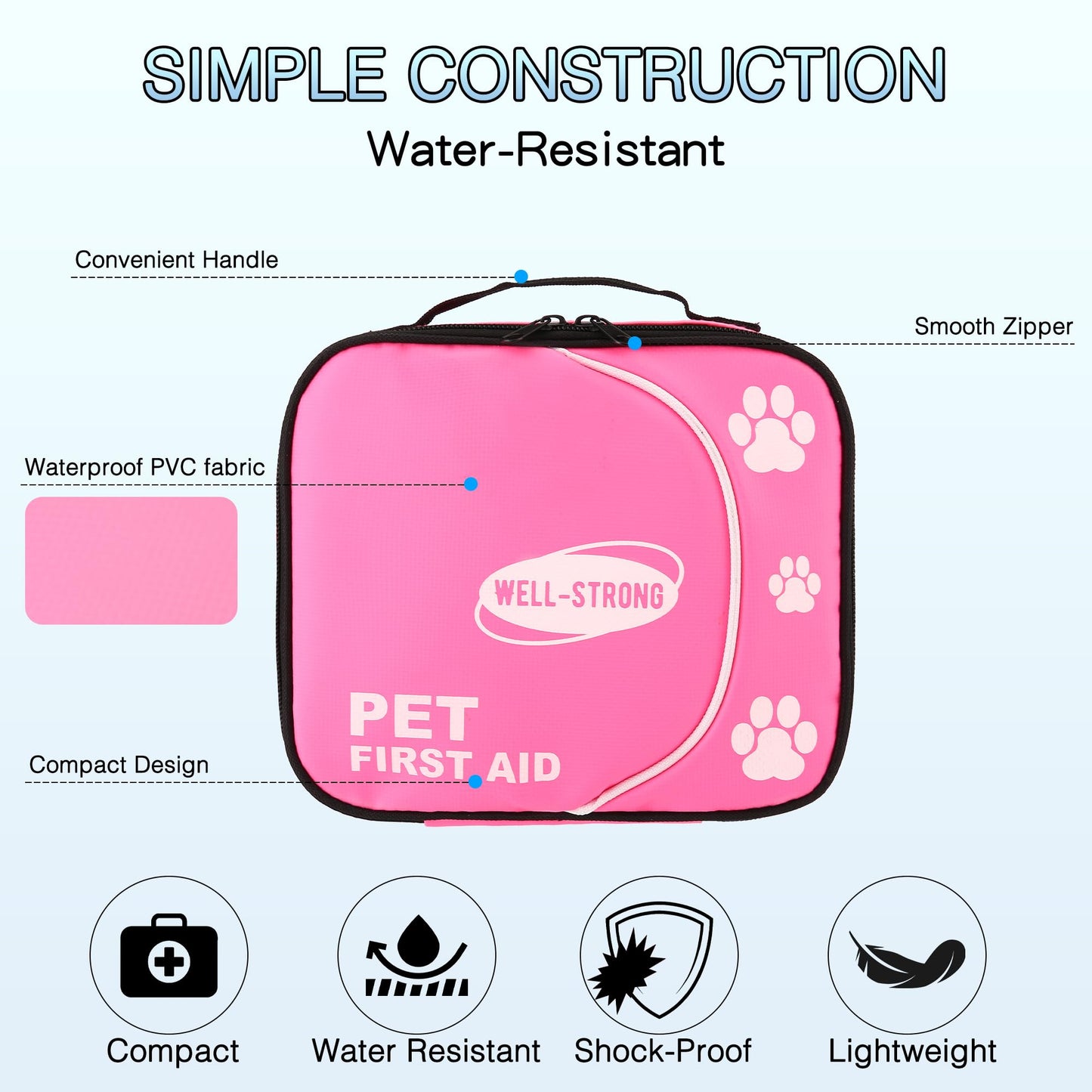 WELL-STRONG Pet First Aid Kit - Vet-Approved Survival Essentials for Dogs & Cats | Immediate Care Emergency Supplies with Trauma Pad, Tweezers & Bandages | Compact Travel Kit for Home, Camping, Car