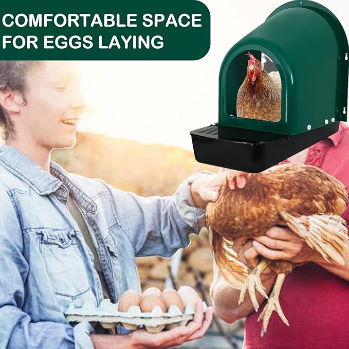 Chicken Nesting Boxes 5-Pack - with Roll-Out Egg Collection Trays - Plastic Chicken Laying Box with Perch - Wall-Mountable, Easy Assembly & Cleaning (Green)