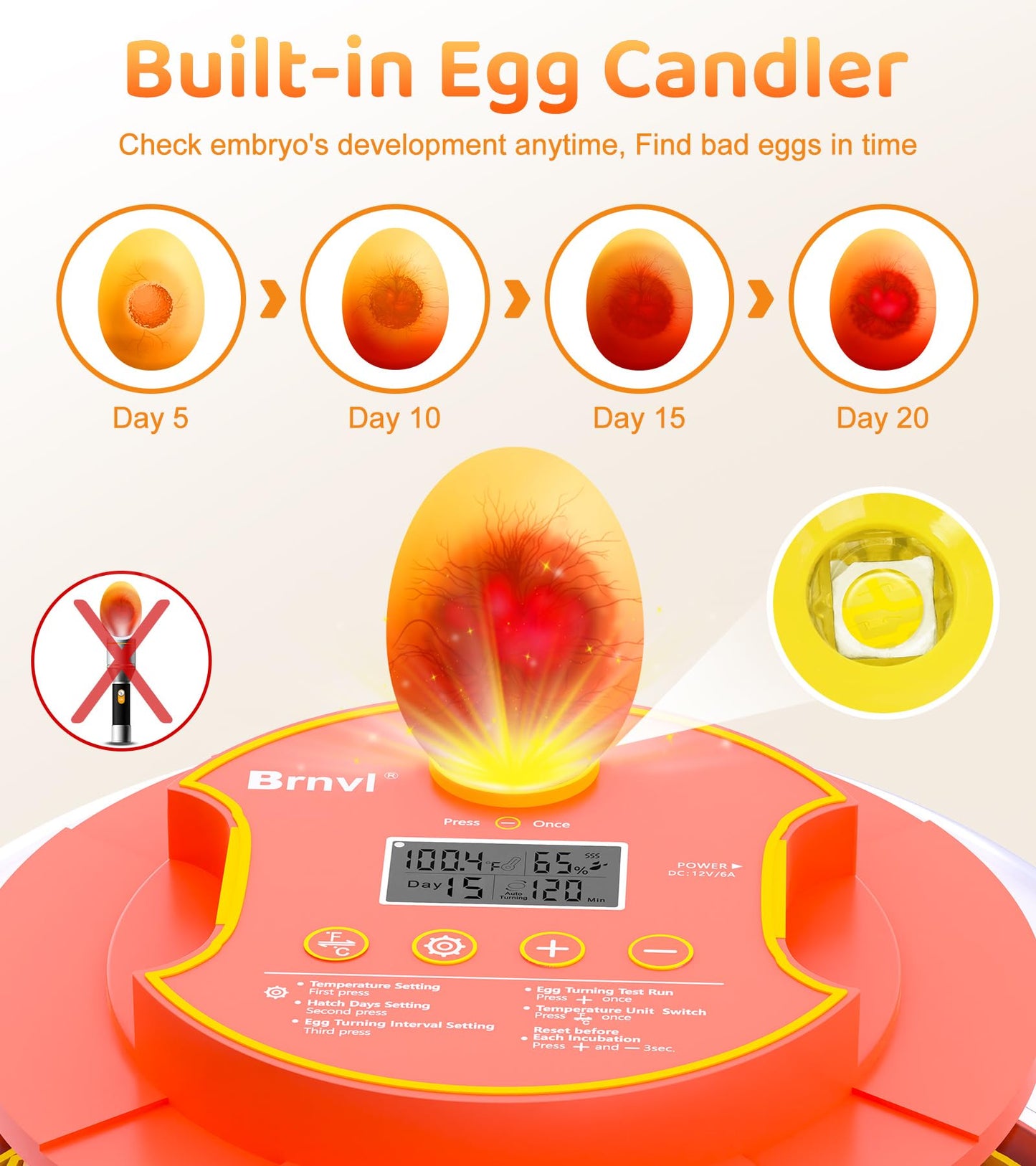 18 Egg Incubator with Automatic Egg Turning, Digital Temperature Humidity Control, Incubator for Hatching Eggs, 360° View Eg-g Candler, Chicken, Quail, Duck, Goose, Turkey Incubato-r for Home & Farm