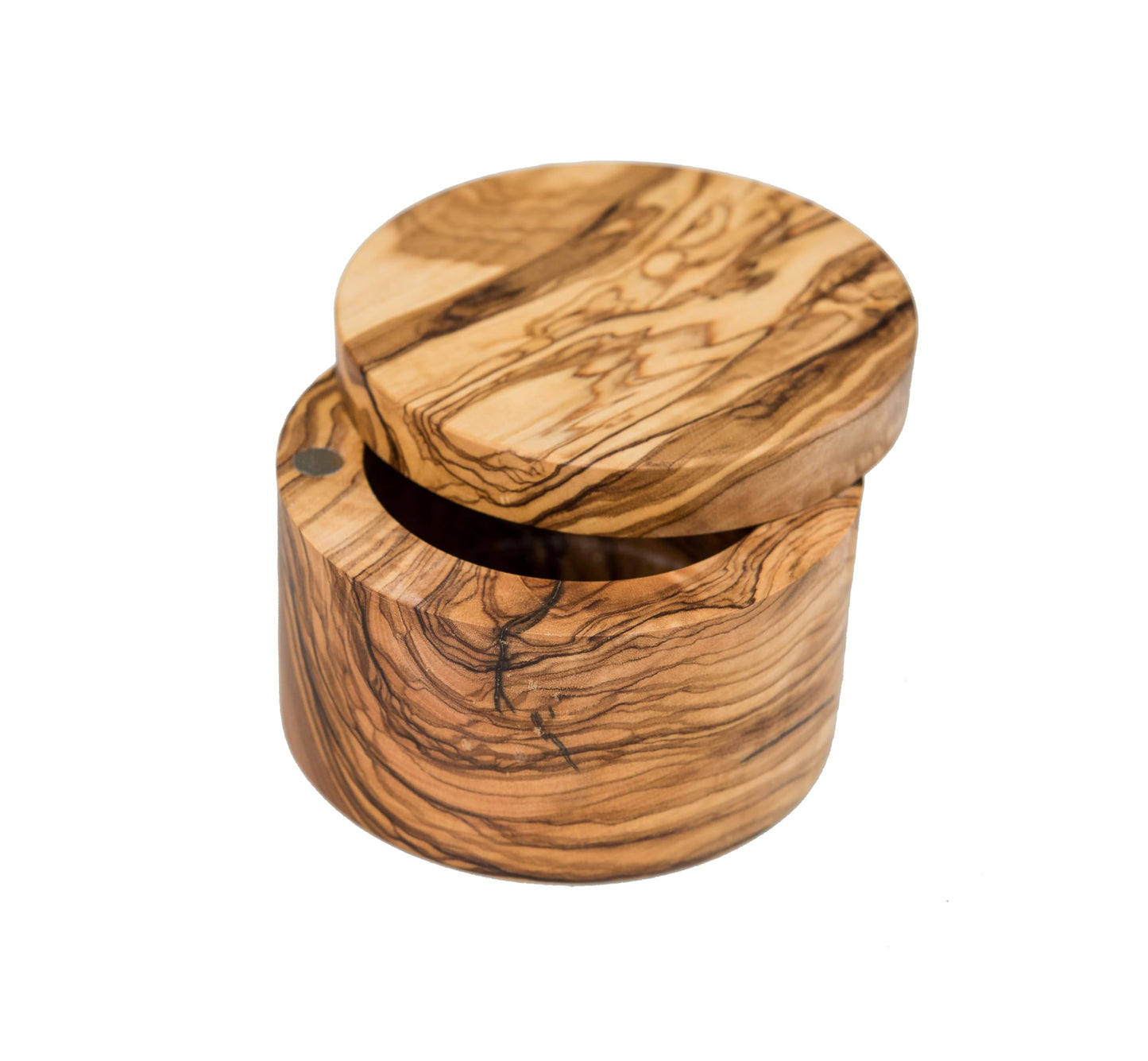 Lipper International Olive Wood Salt or Spice Box with Swivel Cover, 3 5/8" Diameter x 2 1/2" Tall