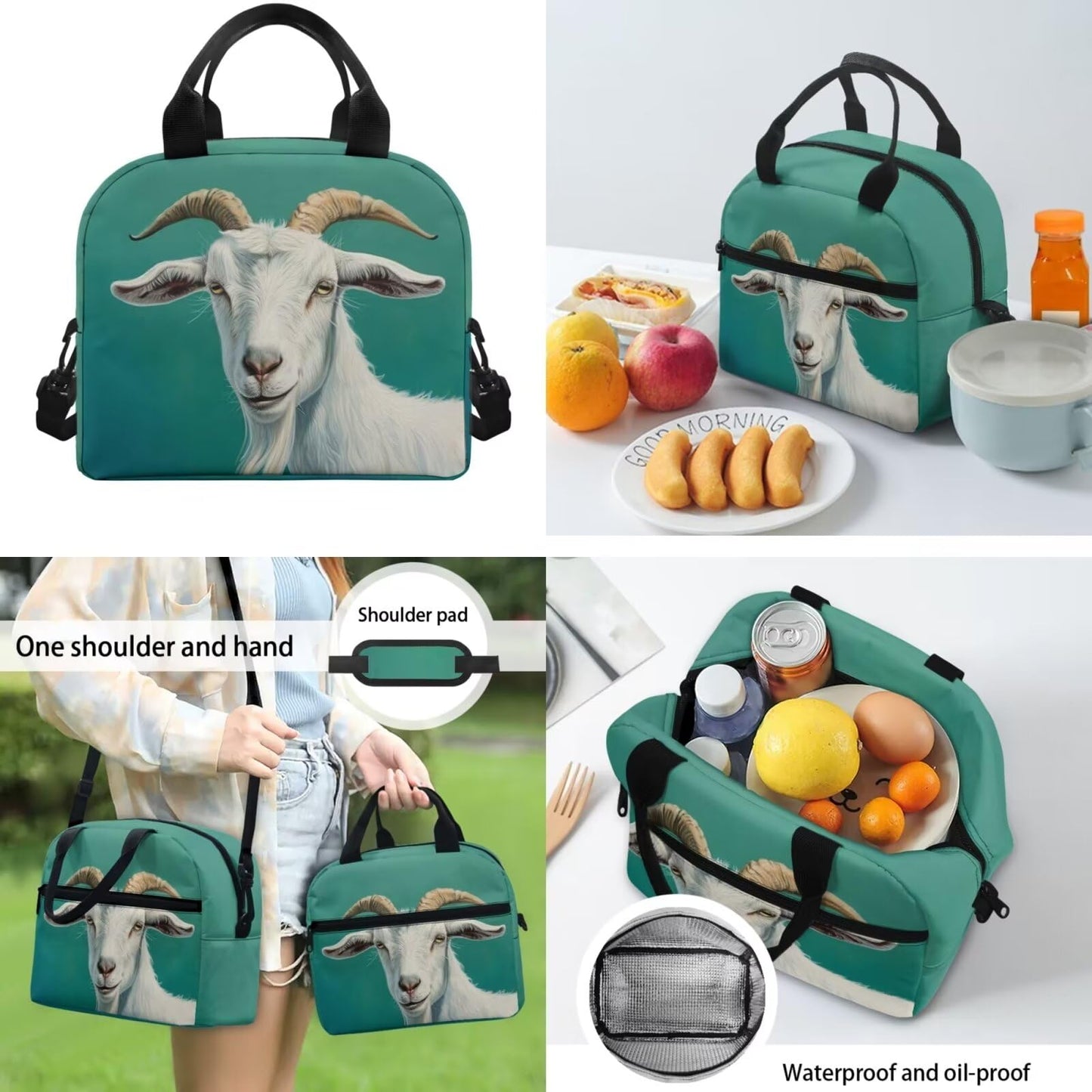 Guosanchn Goat Backpack for Teen Girls 3 In 1 Middle School Bag with Lunch Box Pencil Case Elementary School Bookbag Satchel for College Teens Child Boys Daycare School Bags Rucksack Satchel