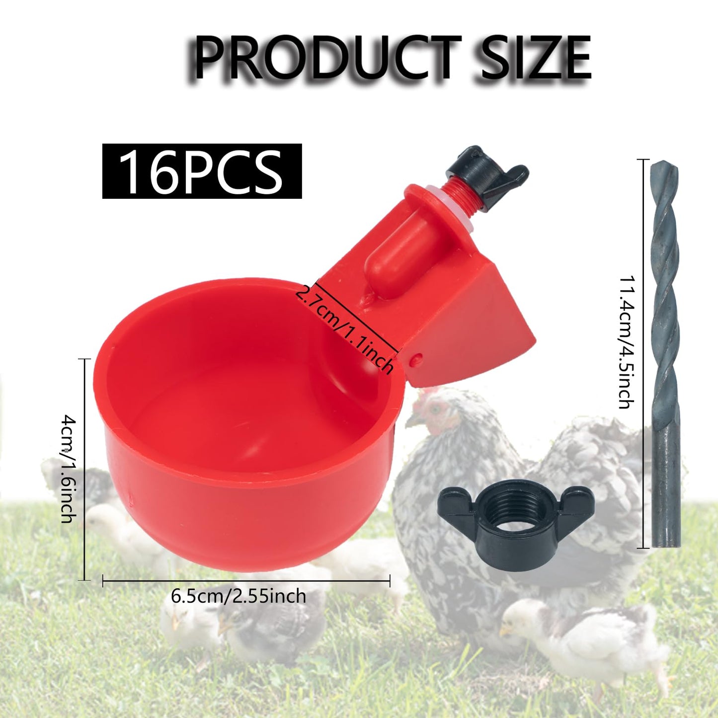Pack of 16 Automatic Chicken Drinkers with Drill,Chicken Water Dispenser,Water Drinker,Poultry Drinker Set for Chickens, Ducks, Geese, Turkey, Pigeon TXZWJZ