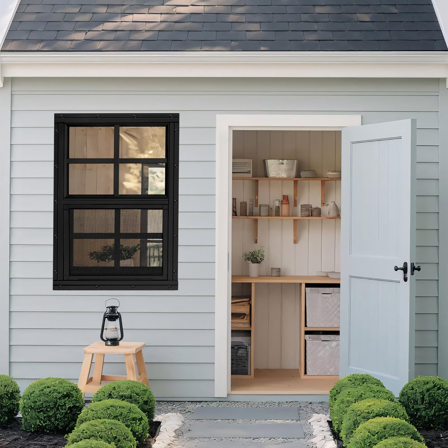 NOTASA Shed Windows 2 Pack, Chicken Coop Windows 24" x 36" with Tempered Glass and Fiberglass Screen, Flush Mounted Small Window for Shed, Barns, Playhouse, Household, Garage (Black)