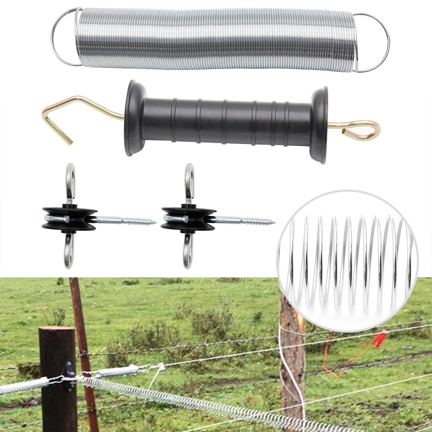 Anxingo 2 Set of Electric Fence, Handle Set with Anchors, Spring Gate Handle Set with 16 feet Tension