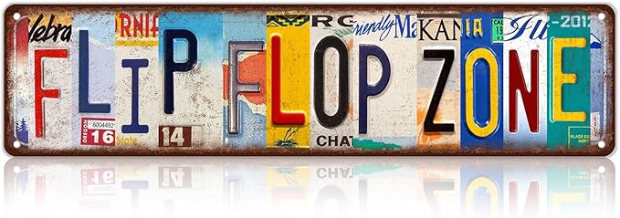 Vintage Flip Flop Zone Metal Tin Signs Street Signs Home Wall Decor 16 x 4 Inches
