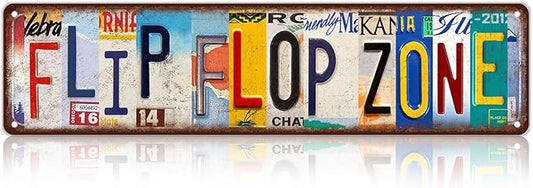 Vintage Flip Flop Zone Metal Tin Signs Street Signs Home Wall Decor 16 x 4 Inches