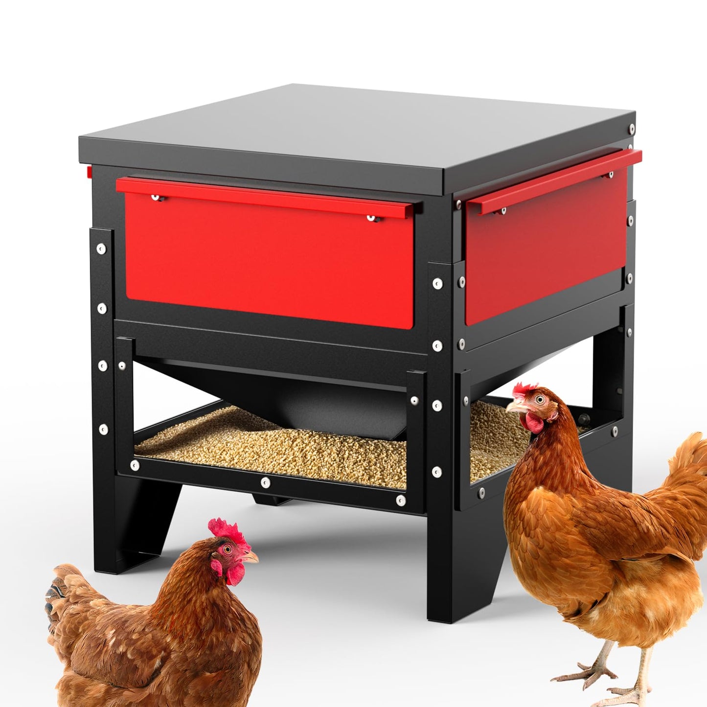 BUYYAH Automatic Chicken Feeder, 60lb Large Capacity, All Metal Poultry Feeder, No Waste Waterproof Chicken Feeder, Suitable for Geese, Ducks, Turkeys, Quails