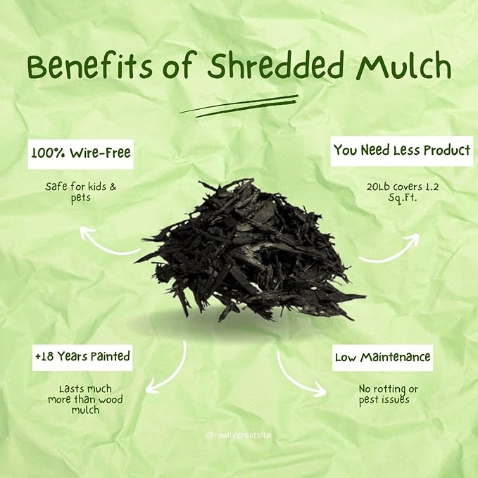 100% Wire-Free Shredded Rubber Mulch – Black – 10 lb (0.6 cu ft) – Long-Lasting, Low Maintenance, Safe for Kids & Pets – Ideal for Landscaping & Playgrounds