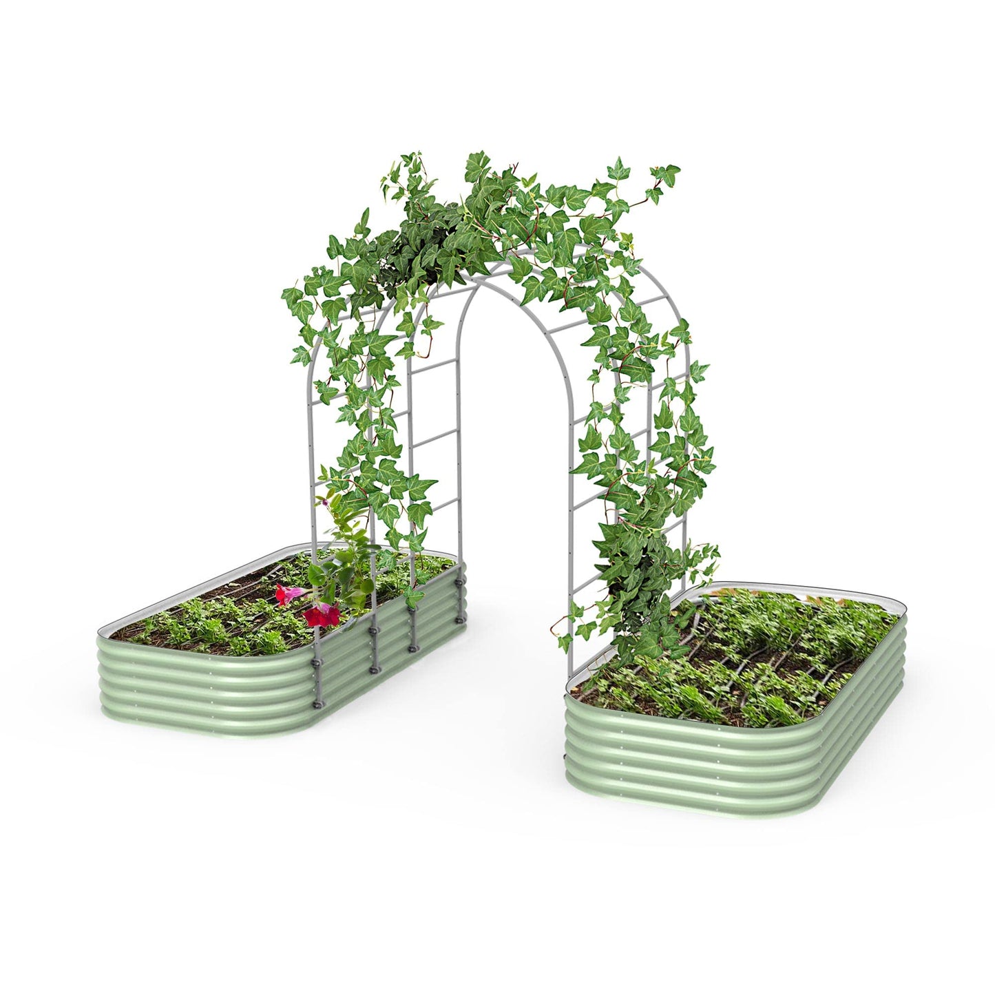Vego Garden Modular Arched Trellis System Triple Section 5.5' Long Trellis for 4.0' x 8.0' (10 in 1) Garden Bed