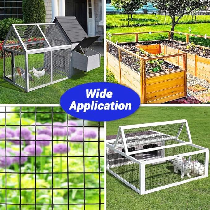 Hardware Cloth 1 inch Black Vinyl Coated Wire Mesh 24" x 50' Welded Wire Fencing 16Gauge, PVC Coating Chicken Wire Fence,Welded Wire Mesh Roll for Garden Guard Fence Poultry Cage Net Fencing