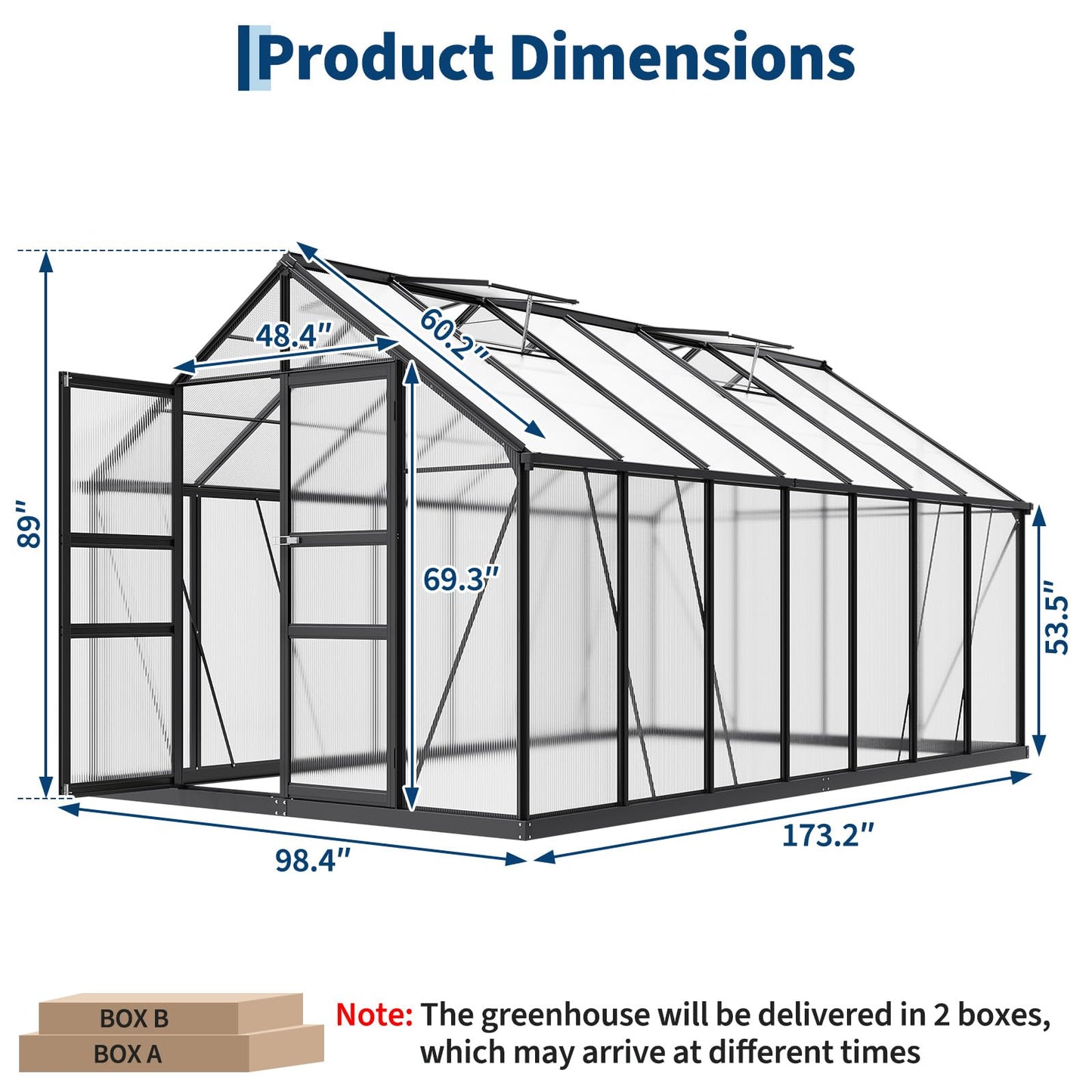 Garvee 8x14 FT Greenhouse, Easy Assembly Polycarbonate Greenhouses for Outdoor with Adjustable Roof Vent, Large Aluminum Walk-in Greenhouse with Lockable Hinged Door for Patio, Backyard, Garden, Black