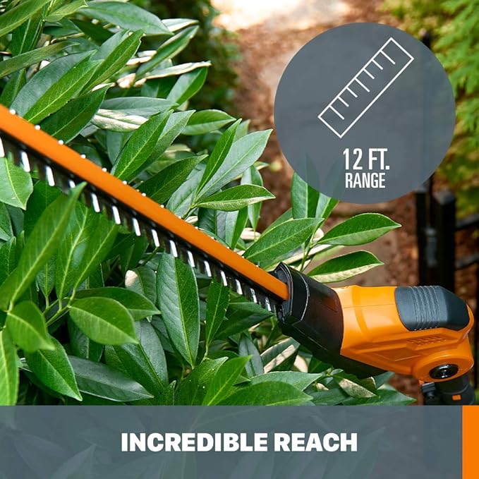 WORX WG252.9 20" 20V Cordless Hedge Trimmer, Pole Hedge Trimmer Reaches up to 12 Inches with Extended Pole, Electric Bush Trimmer with 180° Rotation Head, Battery & Charger Not Included
