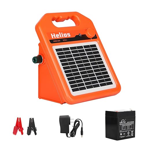 MINI250 15 Miles Solar Electric Fence Charger, 0.25 Joule Solar Fence Charger for Livestock, Pigs, Horses, Cattle Sheep, Solar Powered Electric Fence with Day or Night Mode, Easy Installation