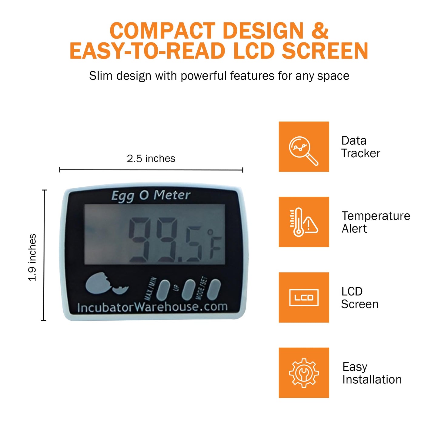 Incubator Warehouse Egg-O-Meter - Large Digital Display Egg Thermometer with Min/Max Memory - Reads Celsius and Fahrenheit +/-1