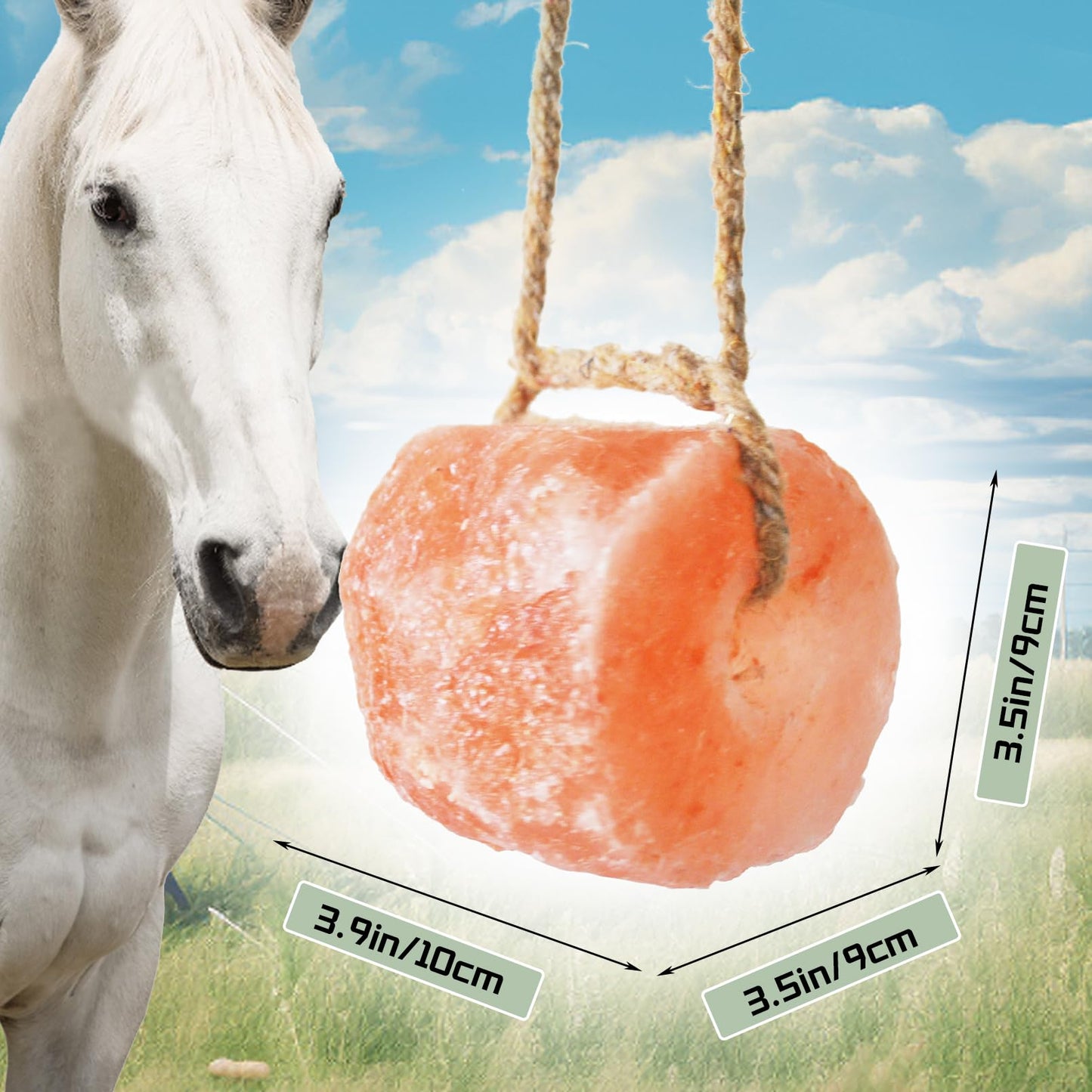 kathson Himalayan Salt Lick Salt Block on Rope for Horse Animals Mineral Salt Licks Natural Pink Licking Salt for Horses Deer Cattle Sheep and Other Livestock (1 Pcs,2.4-3.3 lbs)