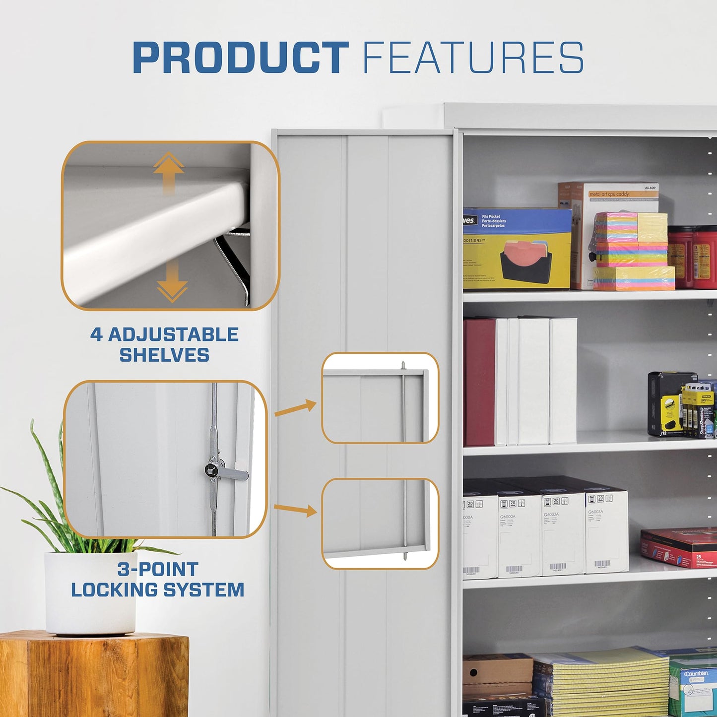 Sandusky CA41362472-05 Classic Series Metal Storage Cabinet with Adjustable Shelves, Locking Handle, 24" D x 36" W x 72" H, Dove Gray