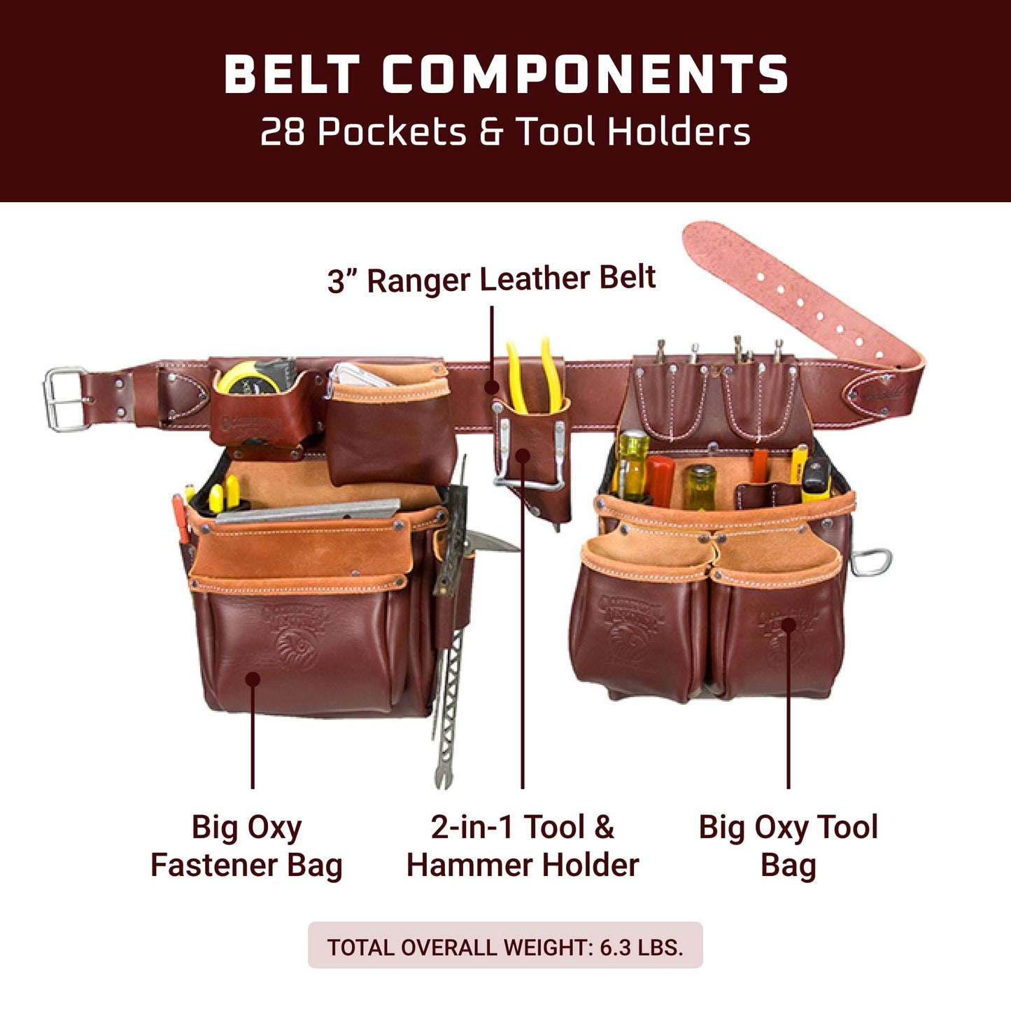 Occidental Leather Stronghold Big Oxy Set - X-Large - 28 Pockets & Tool Holders - Premium Top-Grain Leather - Made in USA