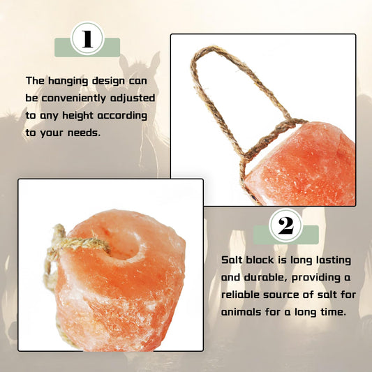 kathson Himalayan Salt Lick Salt Block on Rope for Horse Animals Mineral Salt Licks Natural Pink Licking Salt for Horses Deer Cattle Sheep and Other Livestock (1 Pcs,2.4-3.3 lbs)