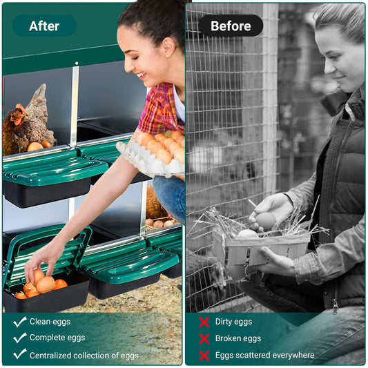 6 Hole Chicken Nesting Box, Roll-Away Egg Collection System with Ventilation Holes，Rustproof Plastic Tray & Keyhole Mounting, Chicken Laying Box for Hen & Duck, Green